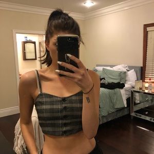 plaid button up crop top